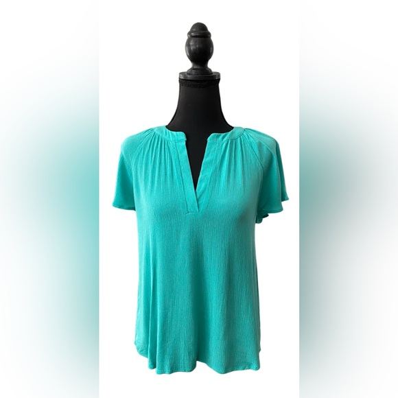 Olive and Oak: Moody Jade Rayon V Neck Blouse - Picture 1 of 17